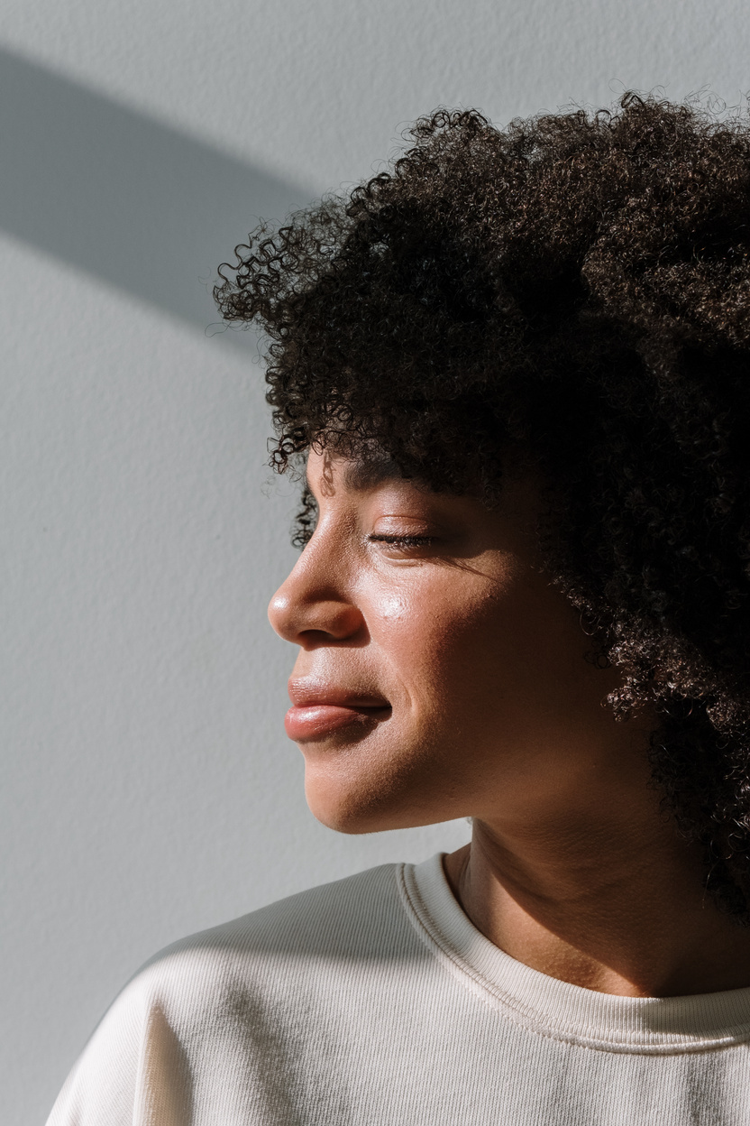 Side Profile of Woman Smiling 